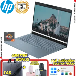 Laptop HP Pavilion Plus 14-EY0014AU OLED Ryzen 7 7840U RAM 16 GB SSD 1 TB Blue GARANSI 2 Tahun