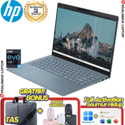 Laptop HP Pavilion Plus 14-EW0016TU OLED Core i7 1355U EVO RAM 16 GB SSD 1 TB Blue GARANSI 2 Tahun