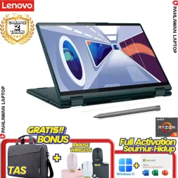 Laptop LENOVO YOGA 6-1MID Flip TouchScreen 100% sRGB Ryzen 5 7530U RAM 16 GB SSD 512 GB Dark Teal Fabric GARANSI 2 Tahun