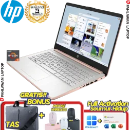Laptop HP 14-EM0016AU Ryzen 5 7520U RAM 8GB SSD 512 GB Gold GARANSI 2 Tahun