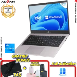 Laptop ADVAN Soulmate Grey - Celeron N4020 RAM 4GB SSD 128GB GARANSI 1 Tahun