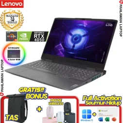 Laptop LENOVO IdeaPad Gaming LOQ 15-37ID RYZEN 5 8645HS VGA NVIDIA RTX 4050 RAM 8 GB SSD 512 GB 100%sRGB Luna Grey GARANSI 2 Tahun