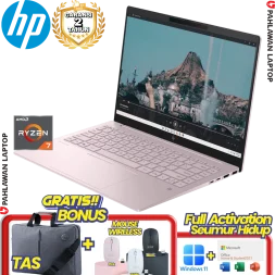 Laptop HP Pavilion Plus 14-EY0015AU OLED Ryzen 7 7840U RAM 16 GB SSD 1 TB Pink GARANSI 2 Tahun