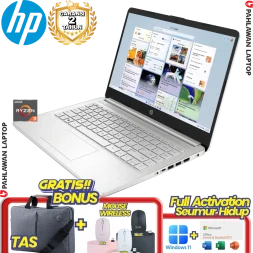 Laptop HP 14-EM0014AU Ryzen 3 7320U RAM 8GB SSD 512 GB Silver GARANSI 2 Tahun
